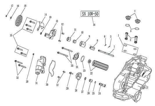 Kove 450 Rally EX water and oil pump parts diagram