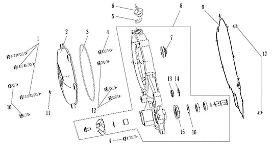 Kove 450 Rally EX right crankcase cover parts diagram