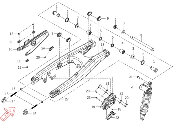 450 Rally EX – Rear Shock & Swing-arm