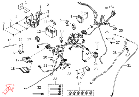 Kove 450 Rally EX wire harness and electronic components parts diagram