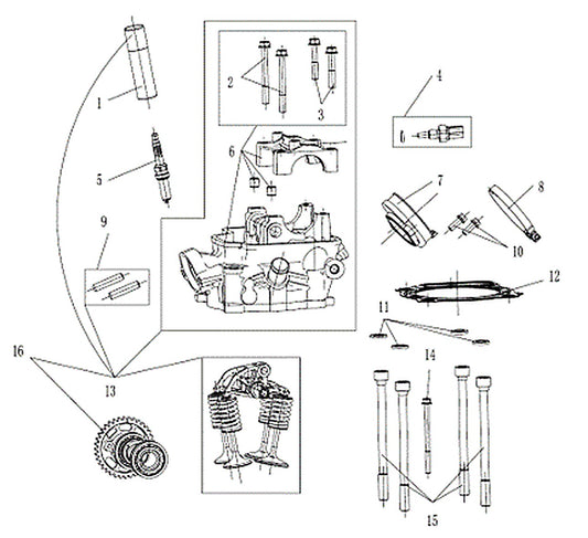 Kove 450 Rally EX cylinder head parts diagram