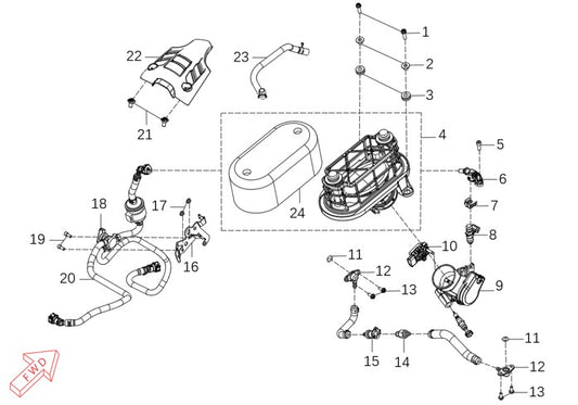 Kove 450 Rally EX fuel, evaporation and air cleaner parts diagram