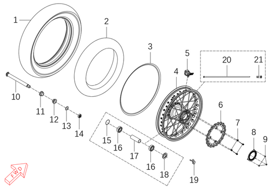 450 Rally – Rear Wheel exploded diagram