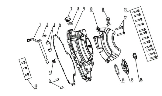 Kove 625X right crankcase cover parts diagram