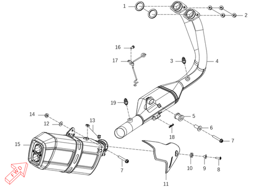 Kove 625X exhaust system parts diagram