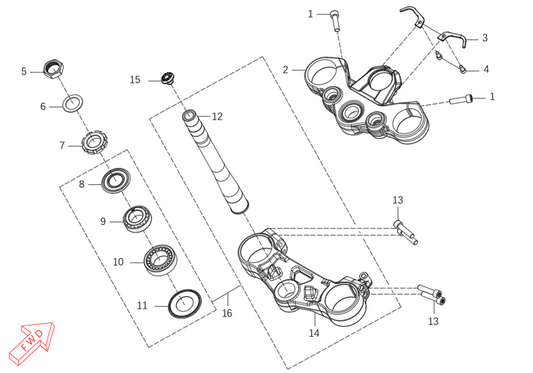 Kove 625X steering head parts diagram