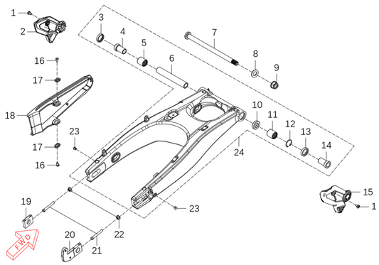Kove 625X swing-arm parts diagram