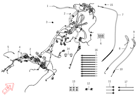 Kove 625X main wire harness parts diagram