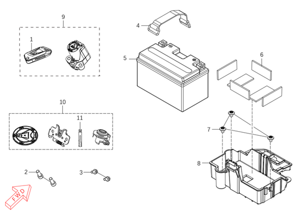 625X – Key & Battery