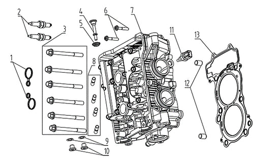 Kove 625X cylinder head parts diagram