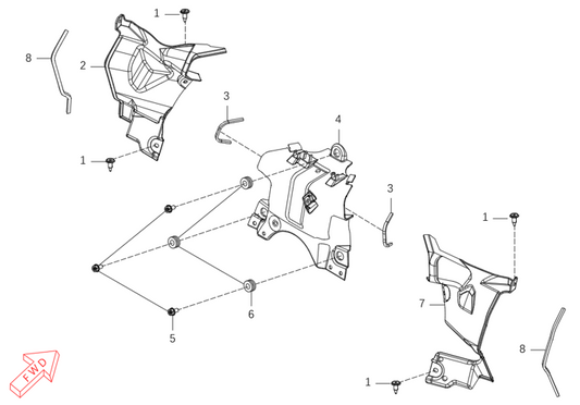 Kove 625X front air deflector parts diagram
