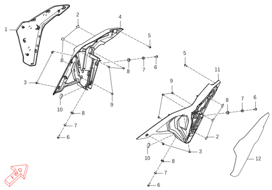 Kove 625X fuel tank lower cover parts diagram