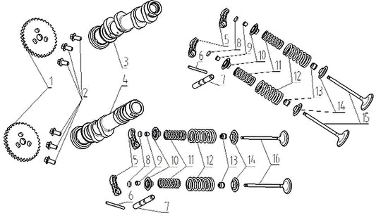 Kove 625X valves parts diagram