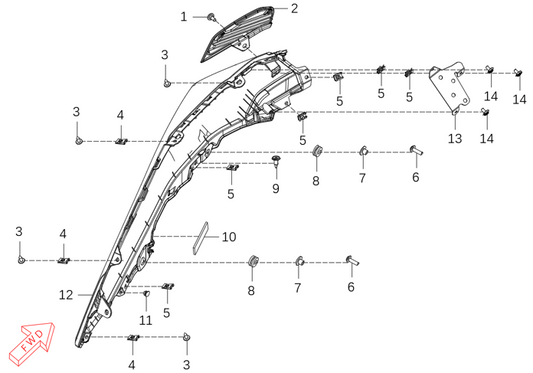 Kove 625X left fuel tank side cover parts diagram