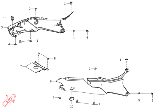 Kove 625X side body cover parts diagram