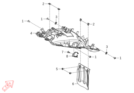 Kove 625X rear fender front section parts diagram