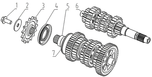 625X – Main/Counter Shaft exploded diagram