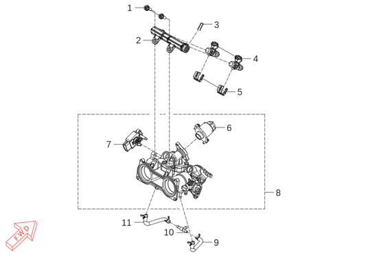 Kove 625X throttle body assembly parts diagram