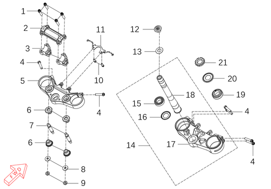 800 Rally – Steering Head exploded diagram
