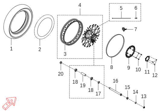 800 Rally – Rear Wheel exploded diagram