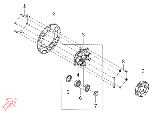 800 Rally – Sprocket Wheel Carrier exploded diagram