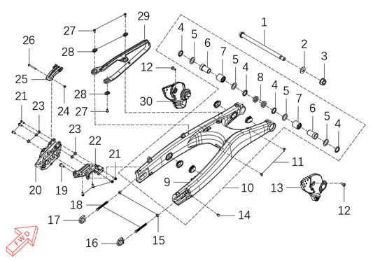 800 Rally – Swingarm exploded diagram