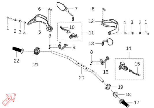 800 Rally – Handlebar exploded diagram