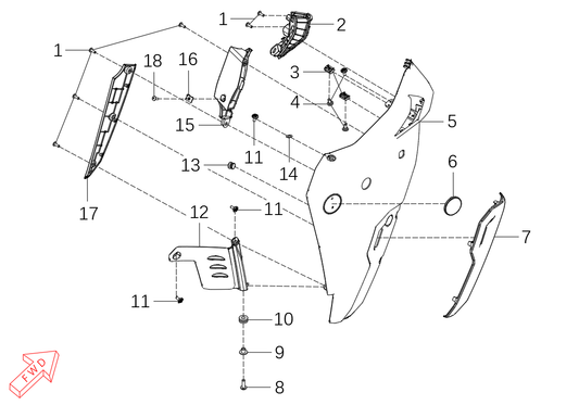 800 Rally – Front Side Cowling Assy-r exploded diagram