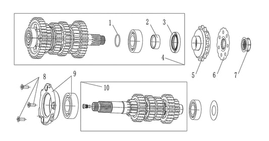 800 Rally – Main/Counter Shaft exploded diagram