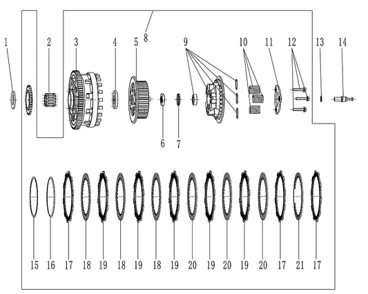 800x GT – Clutch exploded diagram