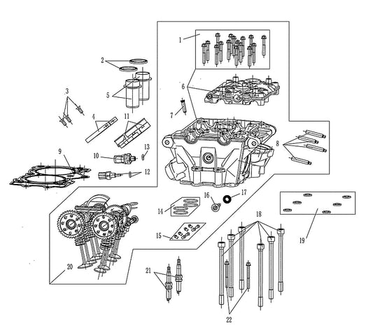 800x GT – Cylinder Head exploded diagram