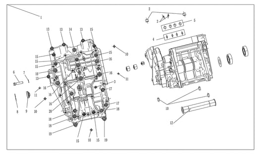 800x GT – Crankcase exploded diagram
