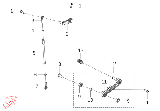 Kove 800X Pro shift shaft parts diagram