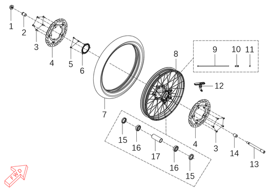 800x Pro – Front Wheel exploded diagram