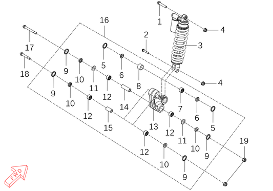 800x Pro – Rear Shock Absorber exploded diagram