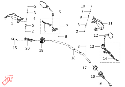 800x Pro – Handlebar exploded diagram