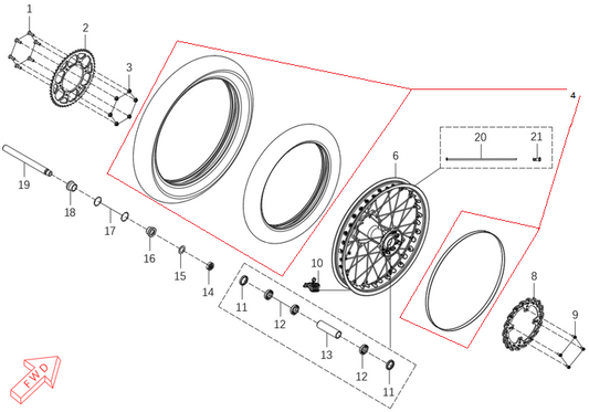 MX250 – Rear Wheel Assy exploded diagram