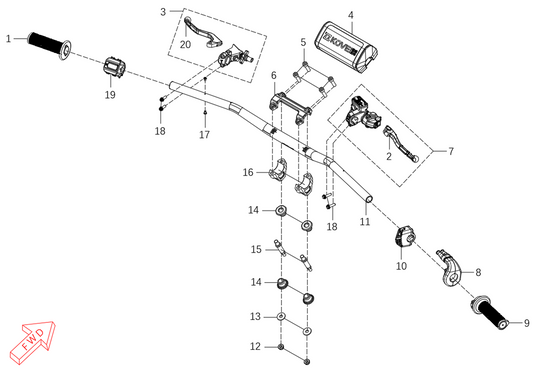 MX250 – Handlebar exploded diagram