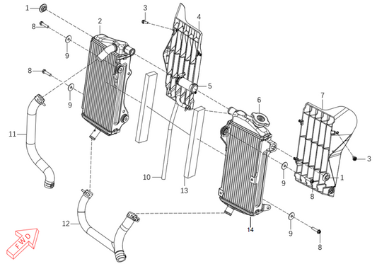 Kove MX250 radiator parts diagram
