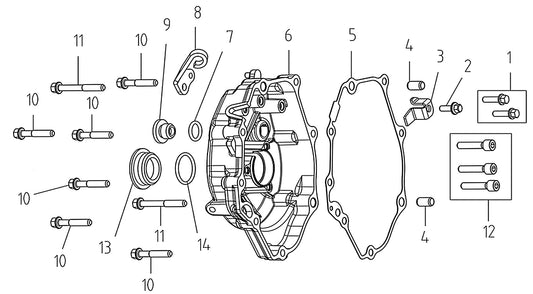 Kove MX250 left crankcase cover parts diagram