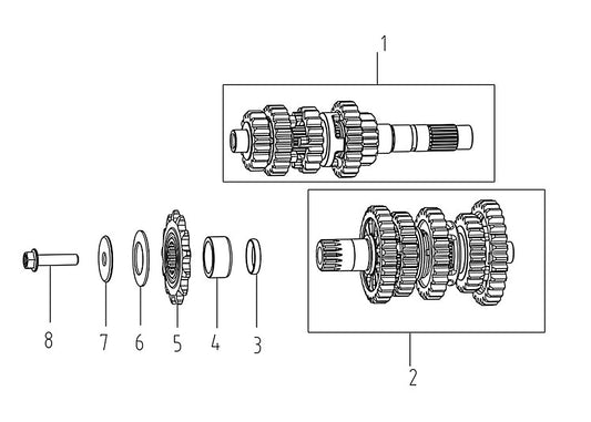 Kove MX250 main and counter shaft parts diagram
