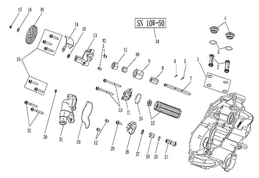 Kove MX450 water and oil pump parts diagram