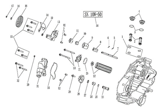 MX450 – Water/Oil Pump exploded diagram