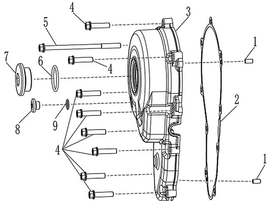 Kove MX450 left crankcase cover parts diagram