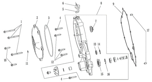 Kove MX450 right crankcase cover parts diagram