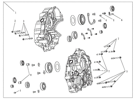 Kove MX450 crankcase parts diagram