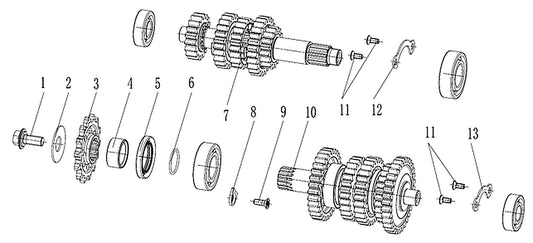 MX450 – Main/Counter Shaft exploded diagram