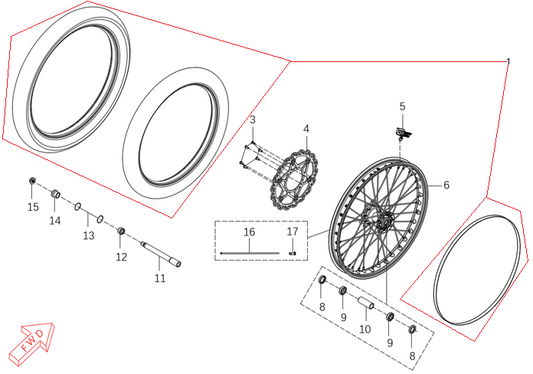 MX450 – Front Wheel Assy exploded diagram